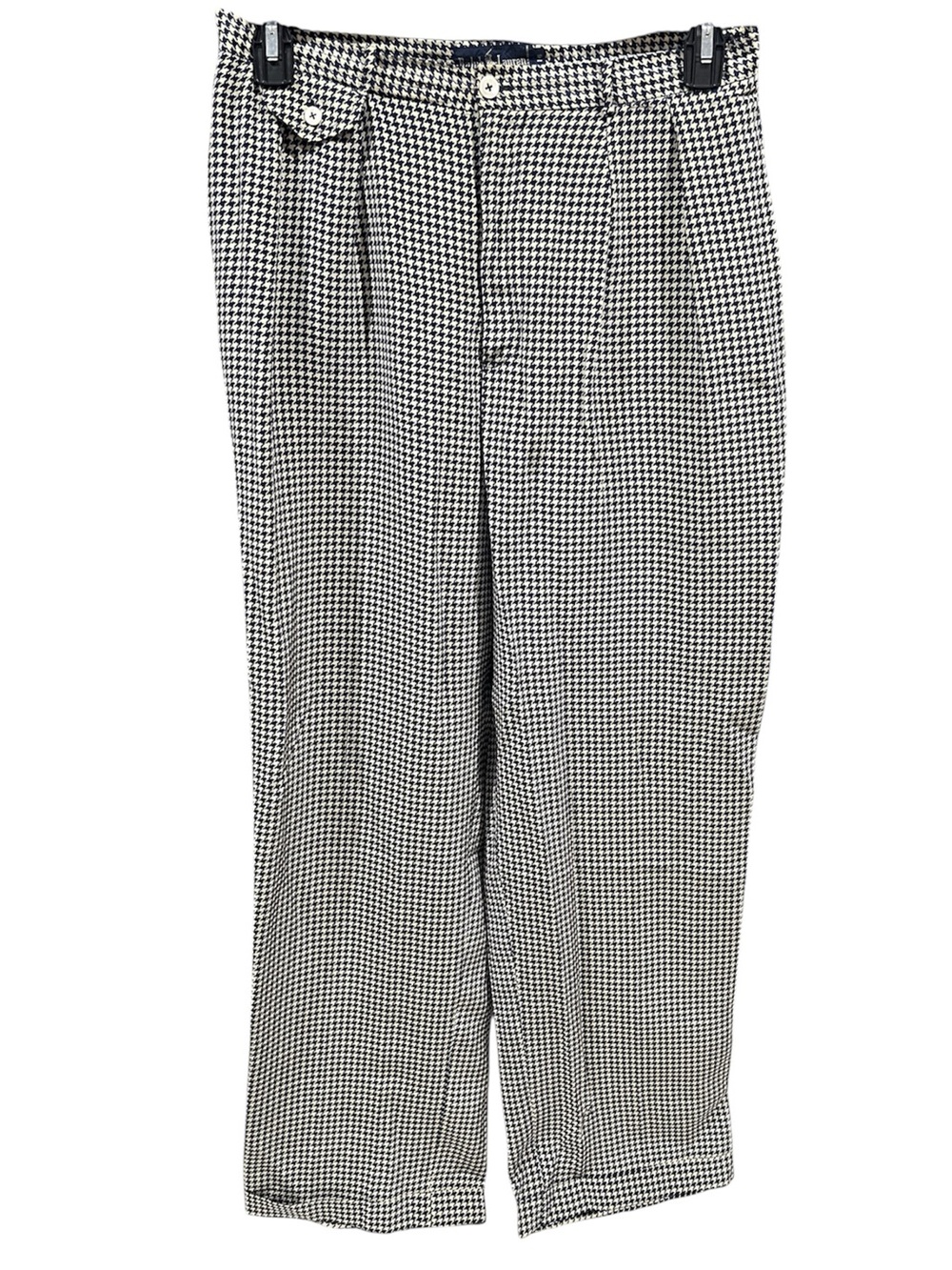 Vintage Ralph Lauren 100% Silk Made in Hong Kong Houndstooth Pants 14 Blue Label